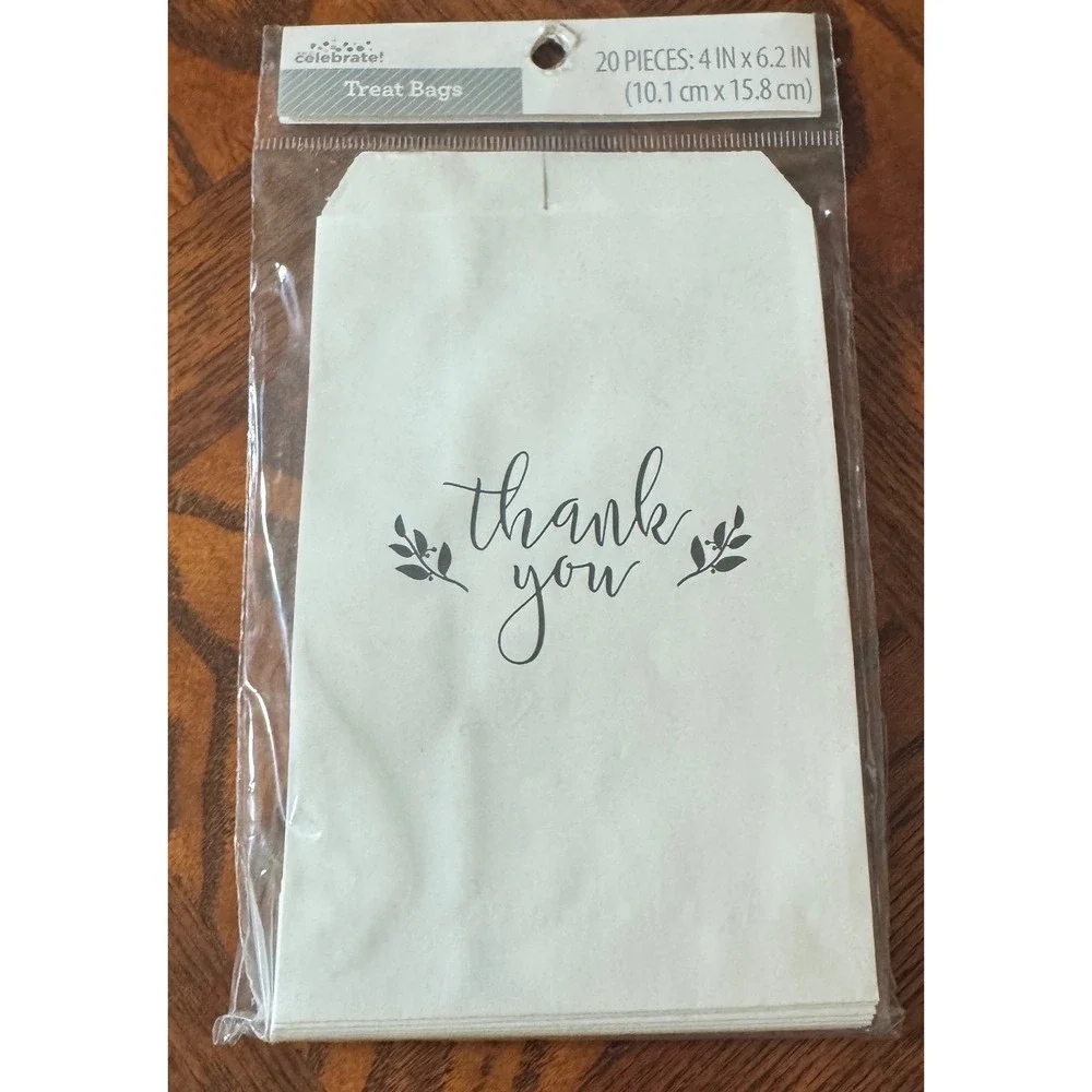 Way to Celebrate Treat Bags 4inx6.2in White Elegant Thank You 3pk 60 Count Total